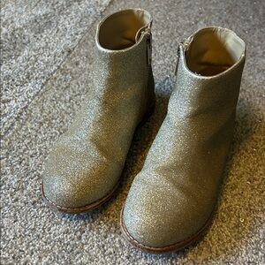 Glittery Gold Ankle Boots size 11.  A couple small scratches on right shoe.